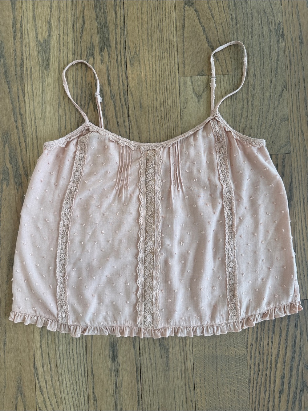 Lovestitch Lace-Trim Spaghetti Strap Textured Dot Peach Tank Top Size Small
